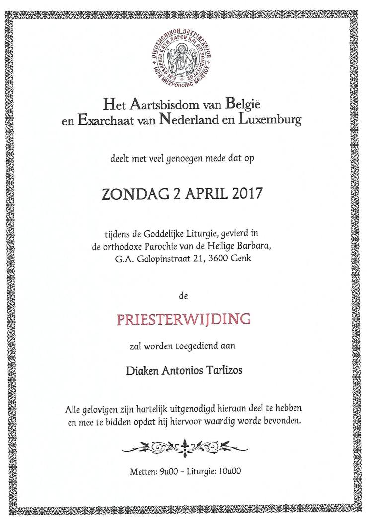 Aankondiging priesterwijding Antonios